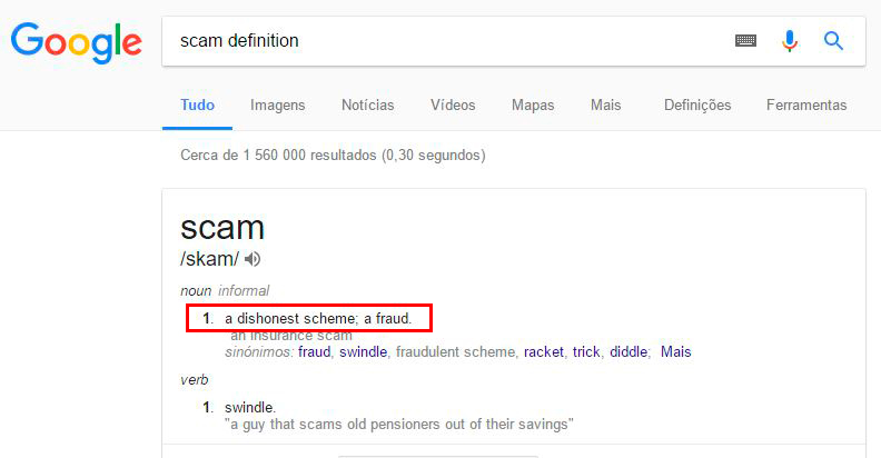 SCAM - Definição do Google